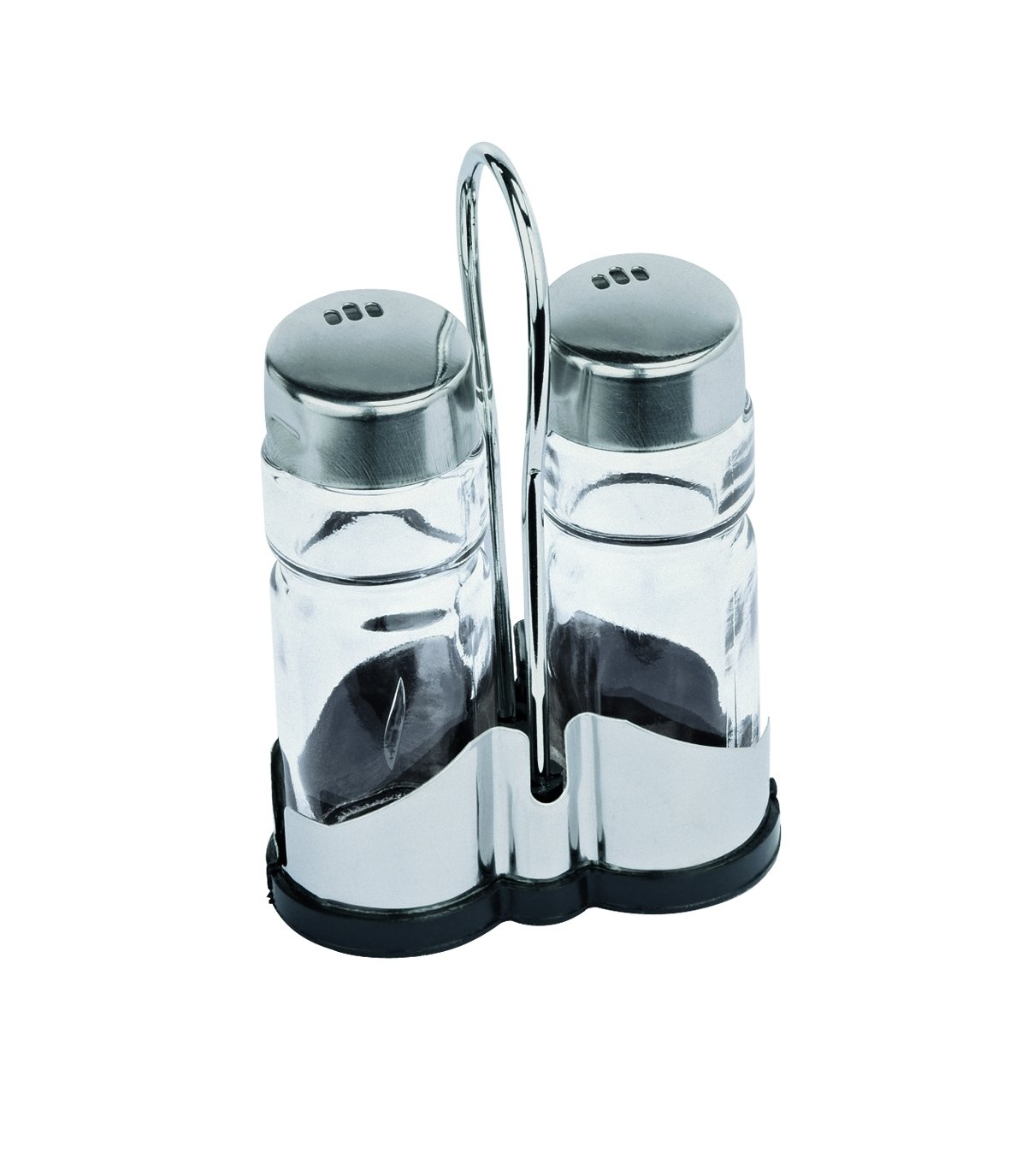 MÉNAGÈRE 2 PIÈCES SALIÈRE + POIVRIÈRE, PARTIE INFÉRIEURE EN PLASTIQUE