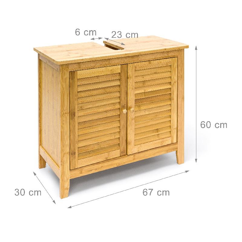 Meuble dessous de lavabo en bambou - 2 portes ajourées - 60x67x30 cm - Réf. 3213061_0