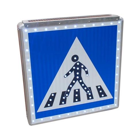 Panneau d'indication piétons lumineux C20A - solaire, LED haute visibilité, aluminium inoxydable_0