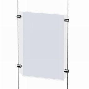 Porte affiche A4 vertical pour câble - 4 pinces - polystyrène 2mm - transparent_0