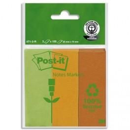 POST-IT 3 BLOC INDEX RECYCLÉ 100 FEUILLES 25X76MM ASSORTIS: BANANE,MANDARINE,VERT FONCÉ