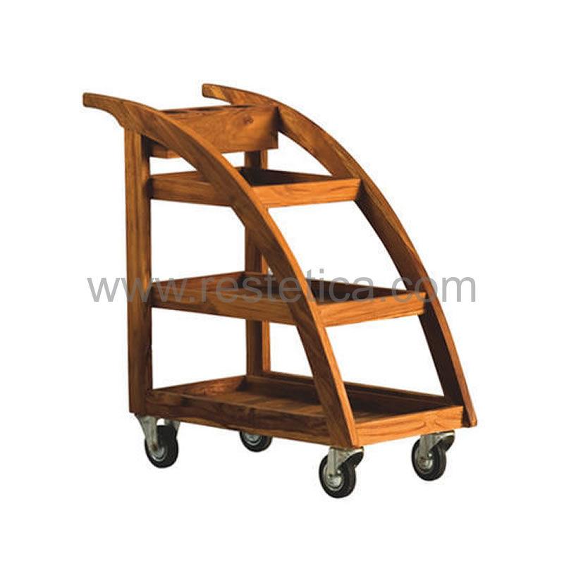 Chariot RE19NL20 en bois d'okoumé - panier avec 3 tablettes de service - design italien_0