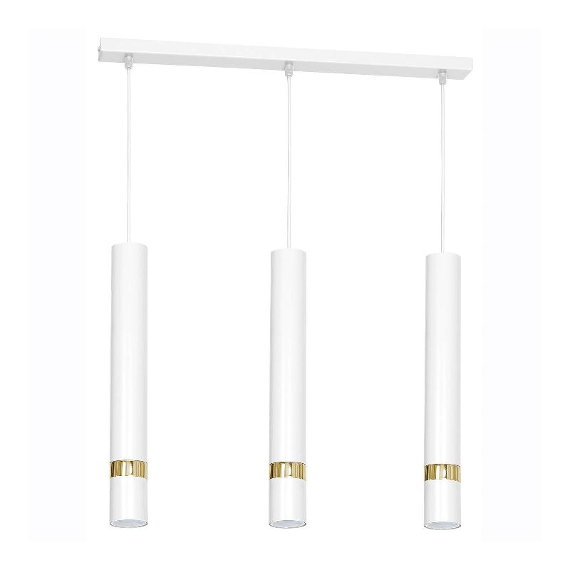 LUMINEX SUSPENSION RONDO BLANCHE/DORÉE, 3 LAMPES, ALLONGÉE