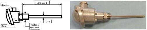 Thermocouple robuste en acier inoxydable - tête étanche en alu IP54 - mesure de -100°C à 800°C_0