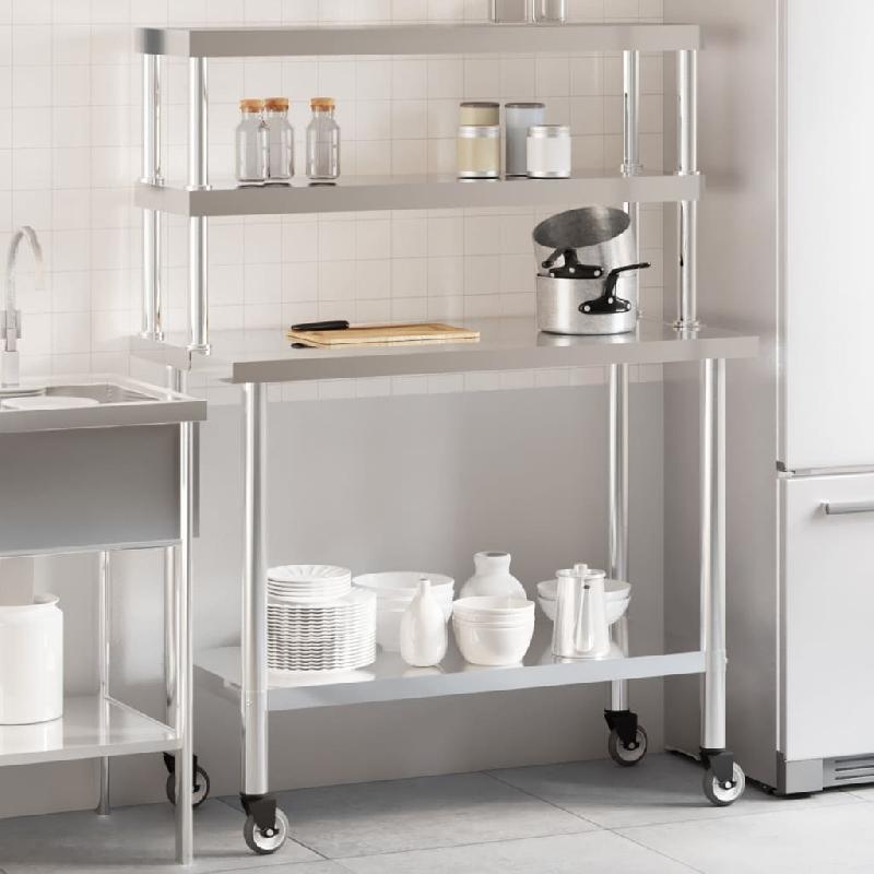 Vidaxl table de travail de cuisine avec étagère 110x55x150 cm inox 3208909_0