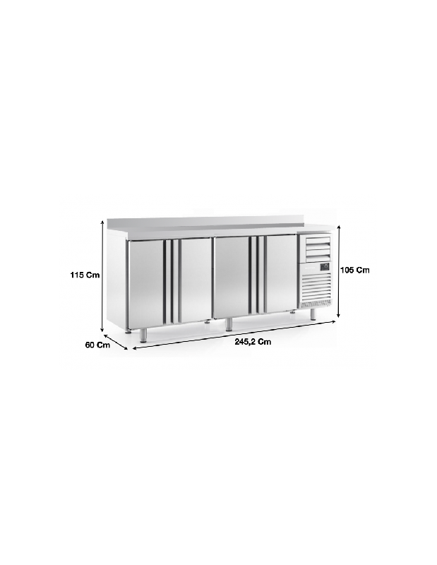 Arrière-bar réfrigérée - 4 portes adossée - Inox AISI 304 - Température +2°C à +6°C - Référence FMPP2500II_0