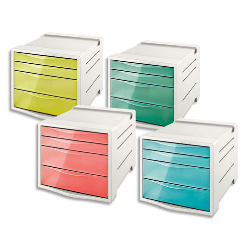 BLOC DE CLASSEMENT ESSELTE COLOUR'ICE - 14 L - L24,5 X H36,5 X P28,5 CM - 4 TIROIRS - COLORIS ASSORTIS - LOT DE 4