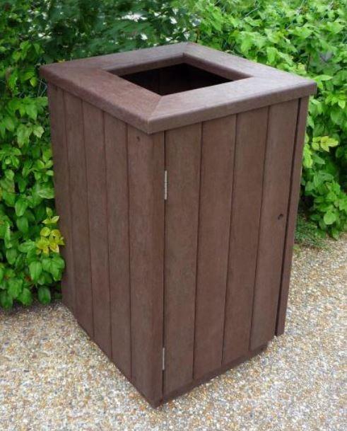 Corbeille extérieure carrée en plastique recyclé - 100 L ou 70 L - avec couvercle_0