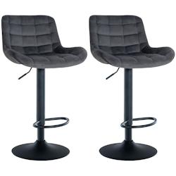 Décoshop26 - Lot de 2 tabourets de bar structure métallique noir assise en velours gris foncé avec surpiqûres 10_0004445 - gris 3000252105918_0