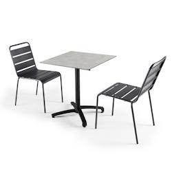 Oviala Business Ensemble table de jardin stratifié beton clair et 2 chaises grises - Oviala - gris métal 108166_0