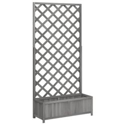 Helloshop26 - Jardinière bac lit surélevé plantes fleurs terrasse jardin avec treillis bois massif de sapin gris 02_0038325 - 3000214175867_0