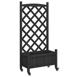 Helloshop26 - Jardinière bac lit surélevé plantes fleurs terrasse jardin avec treillis et roues bois massif de sapin noir 02_0038375 - 3000214172286_0