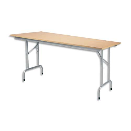 Mobilier table pliante rico, plateau mélaminé hêtre naturel et structure aluminium - dim. L140 x p80 cm_0