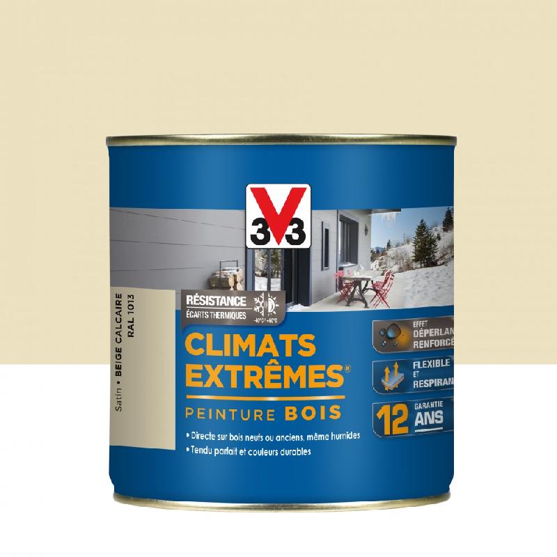Peinture bois extérieur Climats Extrêmes® V33 - Beige calcaire satiné - 0.5L - Protection microporeuse et application facile_0