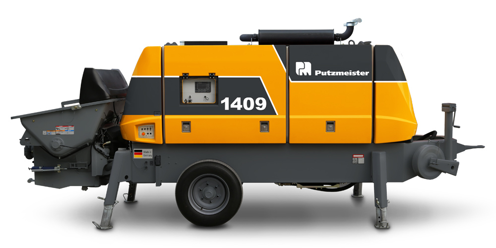 Pompe à béton stationnaire polyvalente - Putzmeister BSA 1409 D - Moteur diesel, 97 m³/h, applications en génie civil_0
