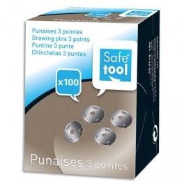 SAFETOOL BOITE DE 100 PUNAISES 3 POINTES ACIER NICKELÉ