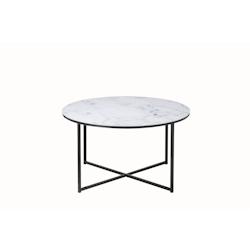SalesFever Table basse  80 cm | Plaque de verre revêtue d'une feuille d'aluminium aspect marbre | Cadre en métal | L 80 x P 80 x H 45 cm | blanc-noi_0