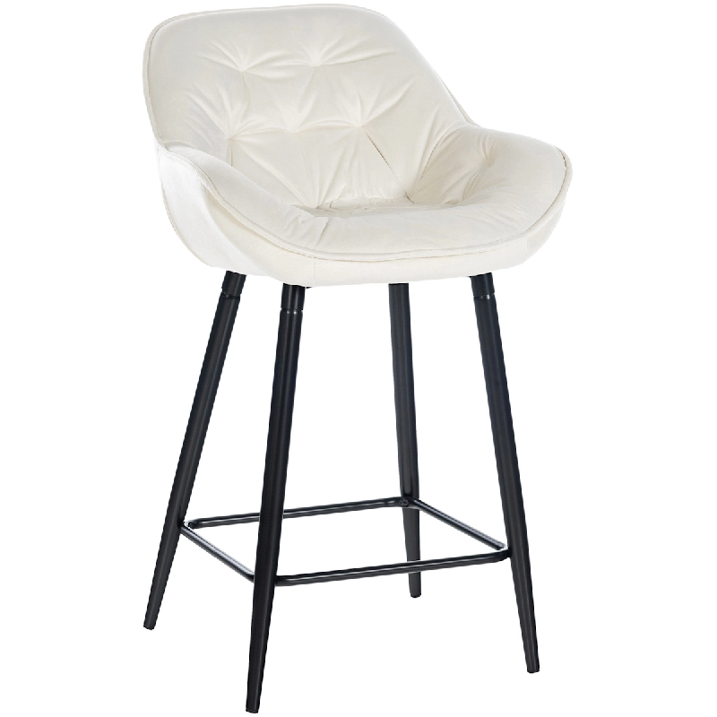Décoshop26 - Tabouret de bar chaise haute x1 assise effet capitonnée en velours crème et métal noir 10_0004890 - noir 3000252345284_0