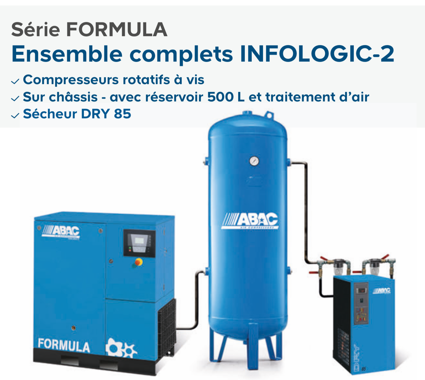 Ensemble complet de compresseur rotatif à vis série FORMULA marque ABAC 7,5KW_0