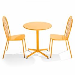 Oviala Business Ensemble table ronde et 2 chaises de terrasse bistrot en métal jaune - Oviala - jaune acier 109507_0