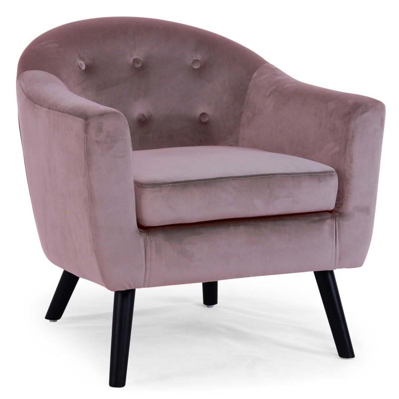 Fauteuil scandinave en velours rose LOPY 79 cm - Paris Prix - Dossier capitonné et assise confortable_0