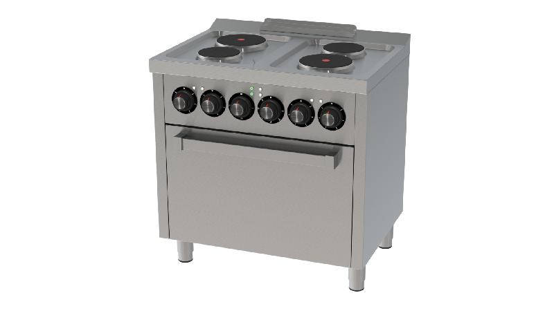 Fourneau électrique professionnel 4 plaques 600 avec four électrique - CE4P600H - 9500W - Alimentation 400/3/50_0