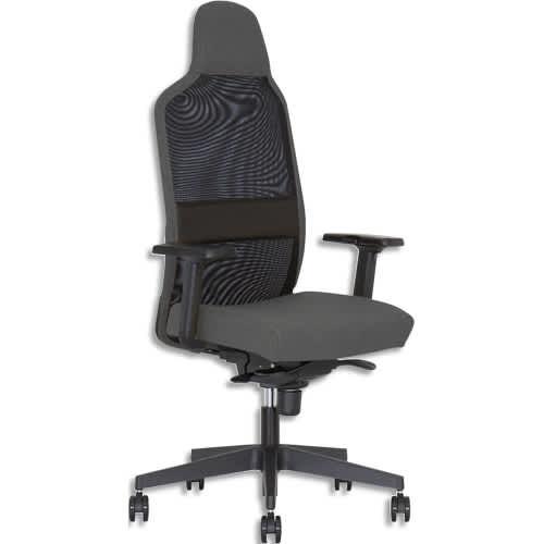 Fauteuil Cool-On - Dossier résille, assise et têtière en tissu gris, mécanisme synchrone, accoudoirs 2D réglables_0