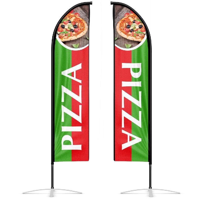 Oriflamme PIZZA Double Face 3,40m - Kit Complet (Mât + Pied + Lestage) - vert polyester 3760418900008_0