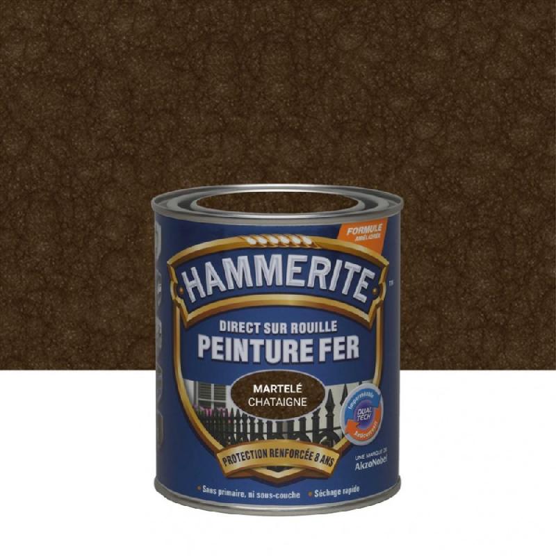 Peinture fer extérieur direct sur rouille - HAMMERITE châtaigne martelé 0.75 L - Protection et décoration des métaux ferreux_0