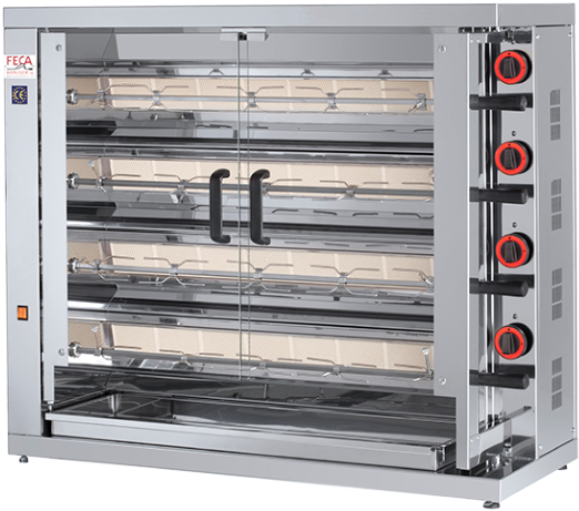 Rôtissoires à gaz à broches FECA - acier inoxydable - modèles 630 et 840 sur roulettes_0