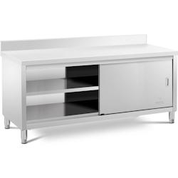 Royal Catering - Royal Catering RCSSCB-200X60-E-B Meuble Bas en INOX Plan De Travail Cuisine Armoire avec Portes Coulissantes Adossé avec Dosseret -_0