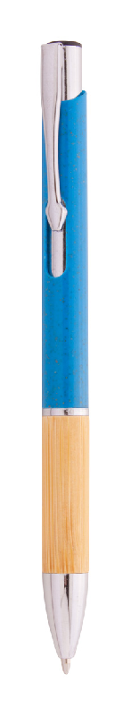 Stylo bille écologique en paille de blé avec grip en bambou et attributs en métal - encre bleue_0