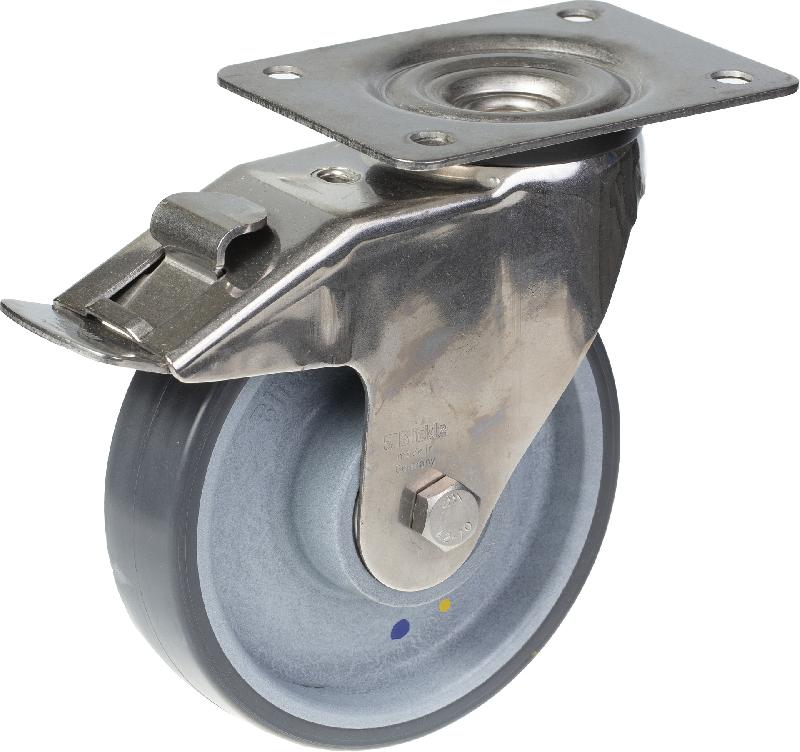 Roulette pivotante/frein de 160 mm en acier inoxydable avec disque conducteur gris_0