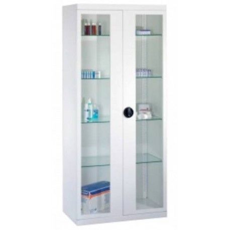 Armoire médicale 2 portes battantes vitrées - 800 x 410 x H1800 mm - Tôle d'acier avec étagères réglables_0