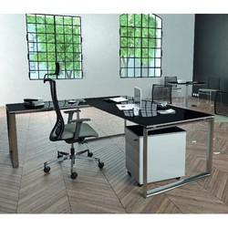 Bureau de direction plan droit avec plateau Stratifié brillant - Gamme Diamant + retour_0