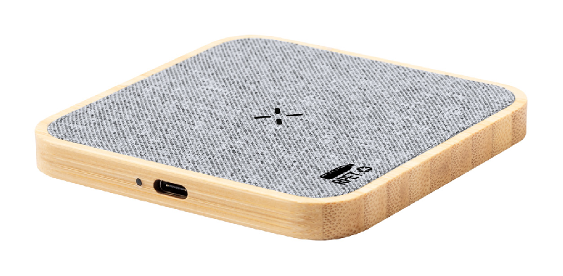 Chargeur sans fil rapide 15W - boîtier bambou et tissu polyester RPET - câble USB inclus_0