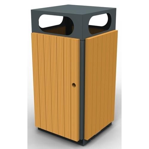 Collecteur de déchets - Poubelle urbaine 55L - Accès 4 côtés - En acier galvanisé et bois - Fixation au sol_0