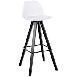Décoshop26 - Tabouret de bar chaise haute x1 repose-pieds style scandinave en plastique et PVC blanc structure en bois noir carré 10_0004630 - blanc_0