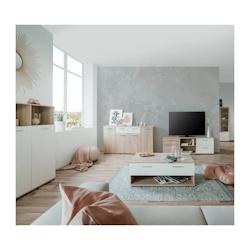 Deladeco Table basse contemporaine chêne/blanc Toledo - 3665367370950_0