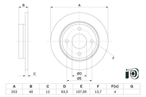 Disque de frein BOSCH 0986479F63 - boîte de 2 disques pleins pour montage arrière_0