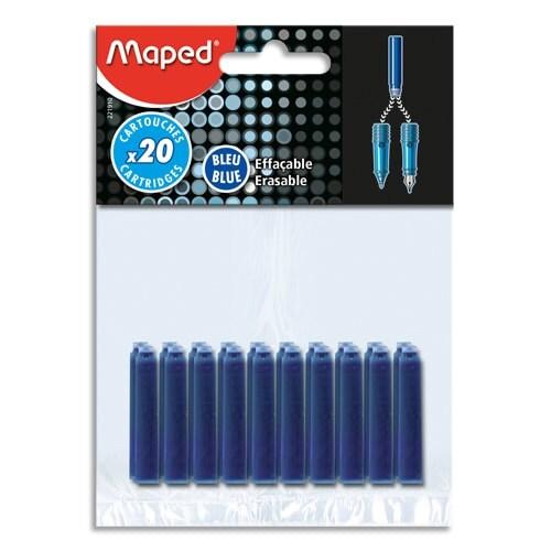 Maped Blister de 20 cartouches d'encre effaçable, couleur bleue - 3154142219107_0