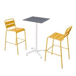 Oviala Business Ensemble table haute stratifié ardoise gris et 2 chaises hautes jaune - jaune 110601_0