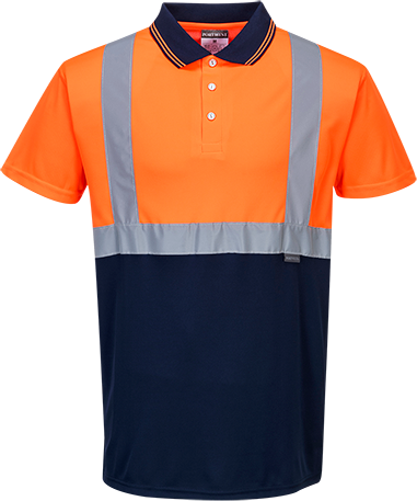Polo bicolore orange marine S479 - 4XL - respirant avec bandes réfléchissantes et certification CE_0