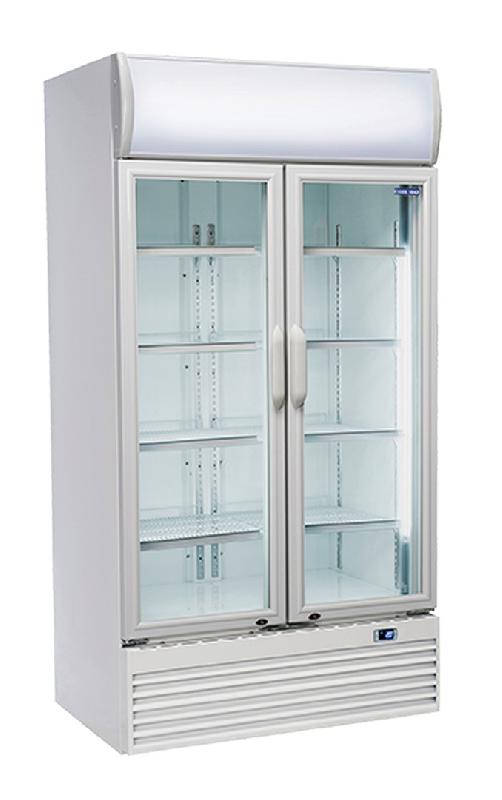 Réfrigérateur positif blanc pour boissons 2 portes vitrées + panneau publicitaire 800l - DC 800H - CH_0