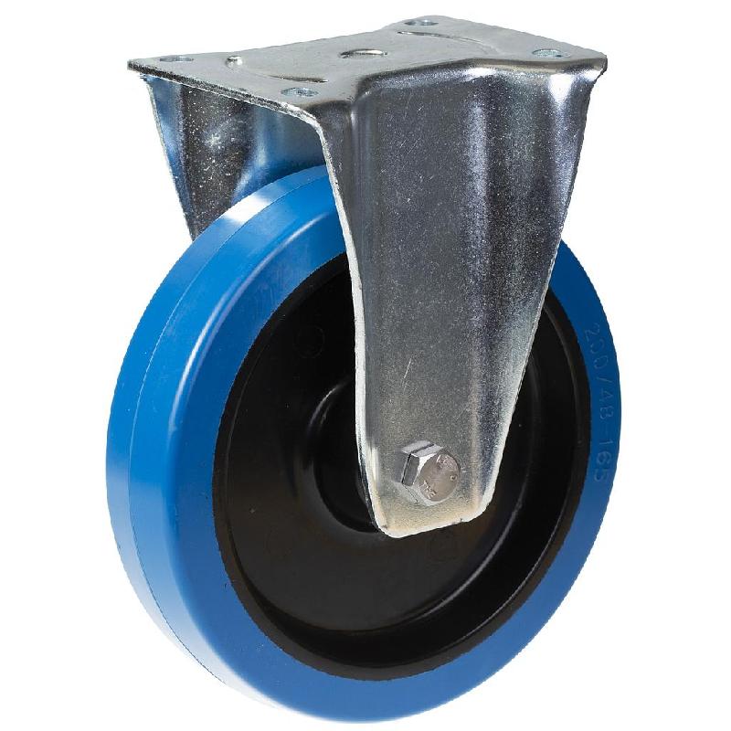 Roulette fixe de 200 mm avec caoutchouc élastique bleu sur roue centrale en nylon_0
