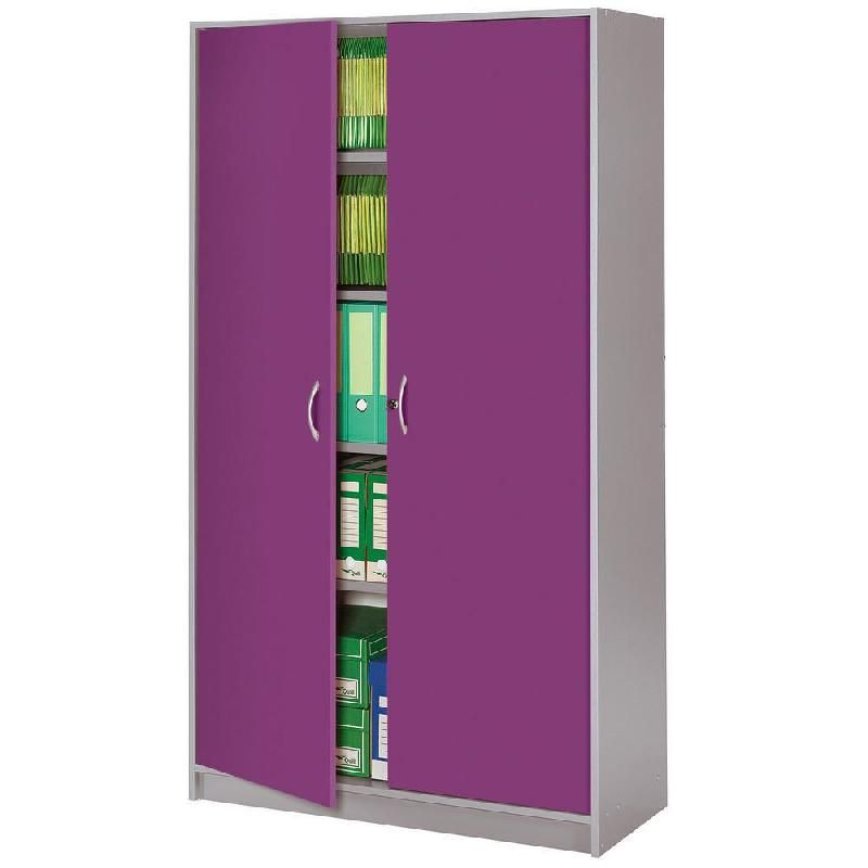 ARMOIRE BOIS OFFICIO COLOR - PORTES BATTANTES - H. 185 X L. 104 CM - CORPS ALUMINIUM - PORTES PRUNE