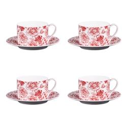 Coffret de 4 tasses à thé avec sous tasses 18 cl Louise -  Rouge Rond Porcelaine Table Passion - rouge porcelaine 3106232376672_0