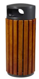 Corbeille publique 60L Zeno bois ronde - couvercle métal manganèse - structure anti-UV avec serrure et bac intérieur en acier galvanisé_0