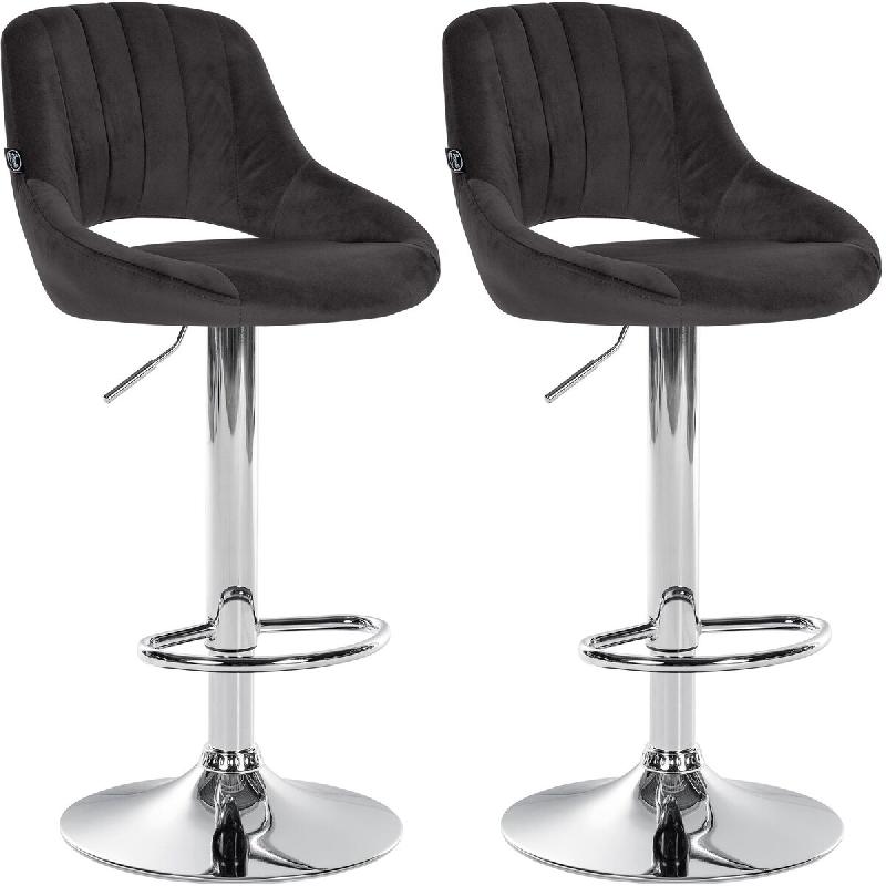 Décoshop26 - Lot de 2 tabourets de bar avec repose-pieds en forme d'arc assise en tissu noir cadre en métal TDB10760 - noir 3000250463829_0