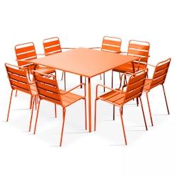 Oviala Business Ensemble table de terrasse carrée et 8 fauteuils en métal orange - Oviala - orange acier 103644_0